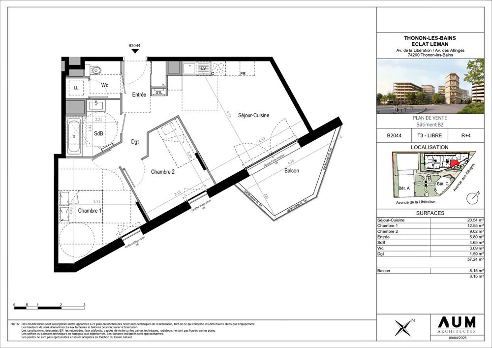THONON LES BAINS - Appartement T3 - 57.24m²