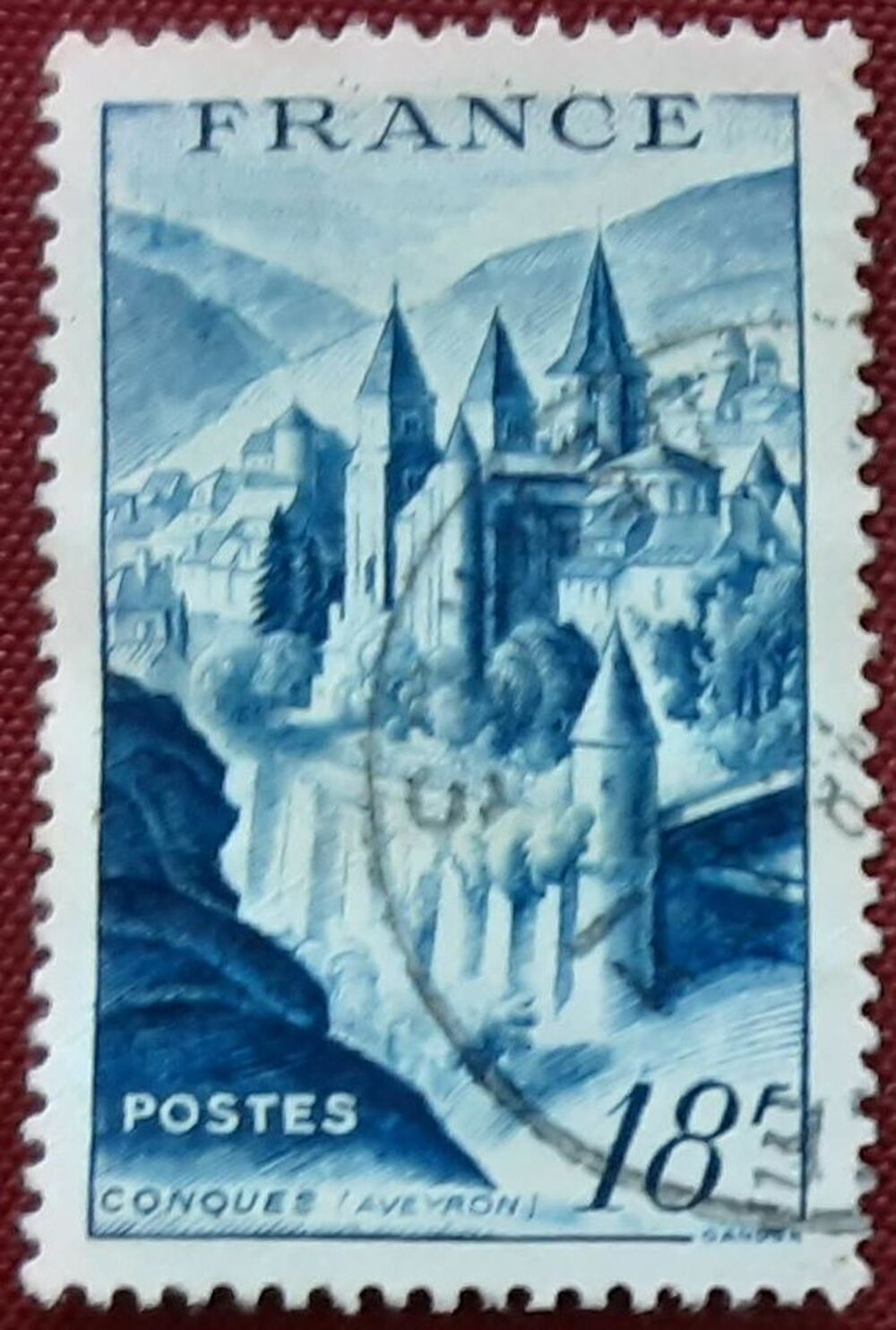 timbre CONQUES (Aveyron) 18f oblit&eacute;r&eacute; 1 timbre 