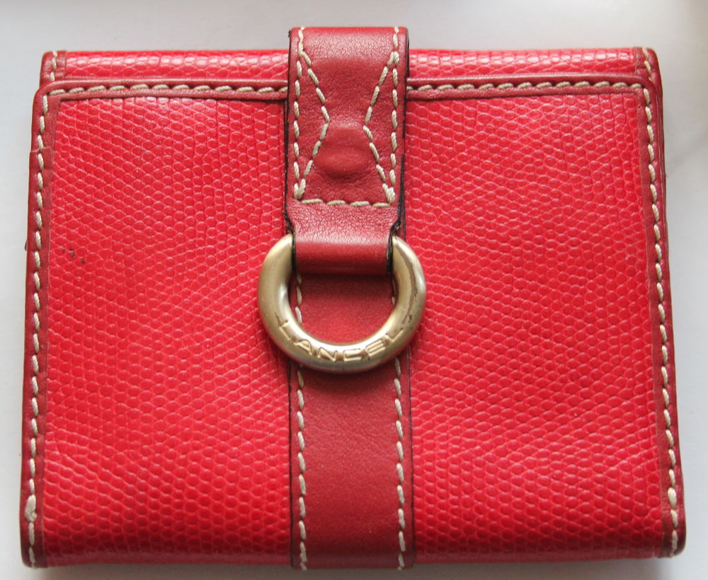 Portefeuille cuir rouge LANCEL + dust bag et boite Maroquinerie