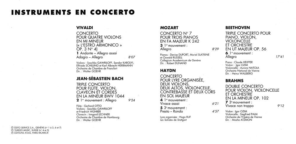 CD Instruments En Concerto Vivaldi Bach Mozart Haydn Brahms CD et vinyles