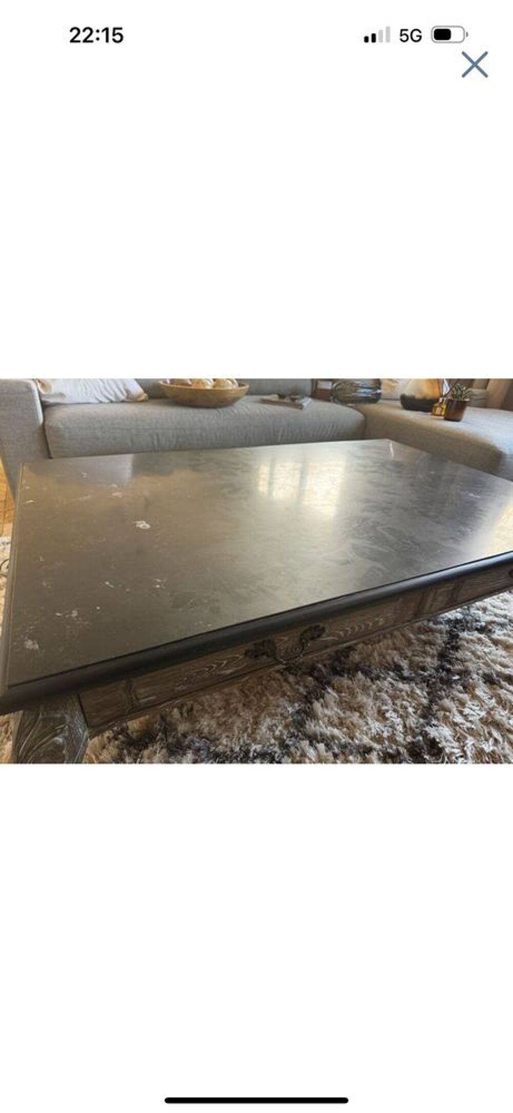 Table basse plateau pierre bleue type marbre noir Meubles