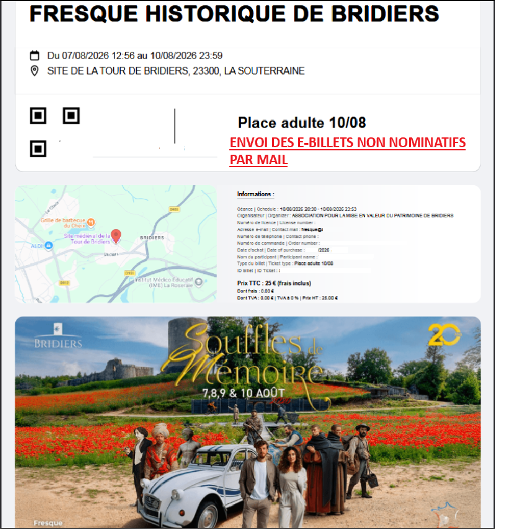 2 billets " La Fresque historique de Bridiers " le 10 ao&ucirc;t Billetterie