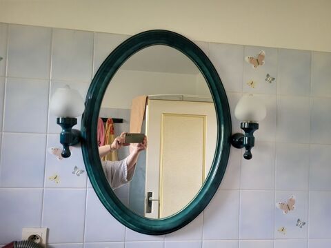 Miroir bleu ovale avec 2 appliques 50 Thorens-Glires (74)