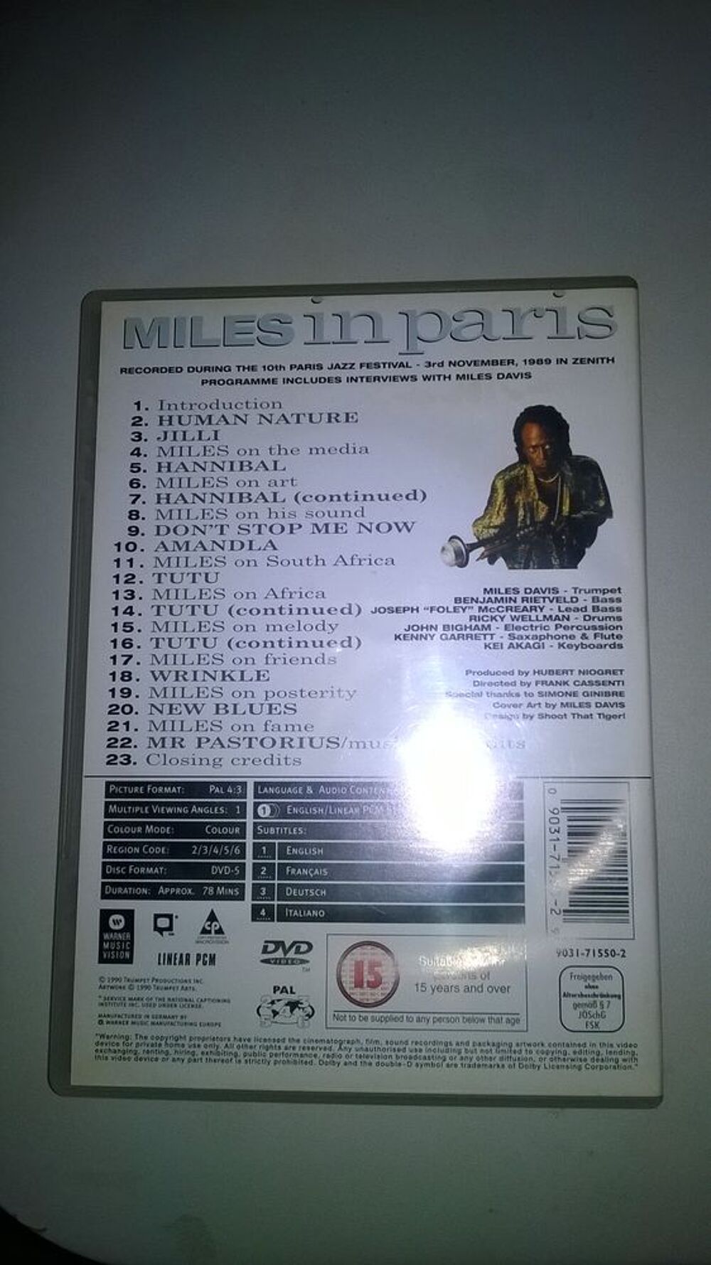 DVD Miles Davis
Miles In Paris
1990
Excellent etat
Human DVD et blu-ray