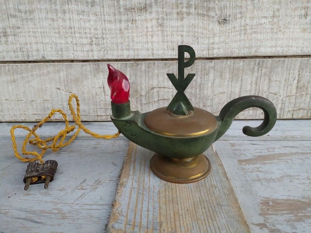 Lampe Religieuse Veilleuse de Sanctuaire Bronze Antique Meubles