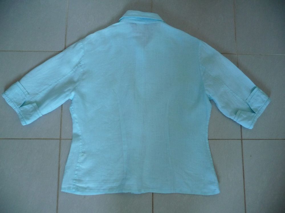 Chemisier turquoise clair pur lin T. 38 Vtements