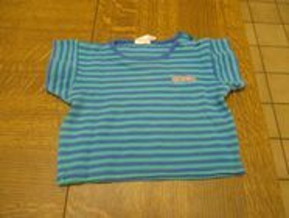 Tee shirt vert &agrave; lignes bleus 3 mois Vtements enfants