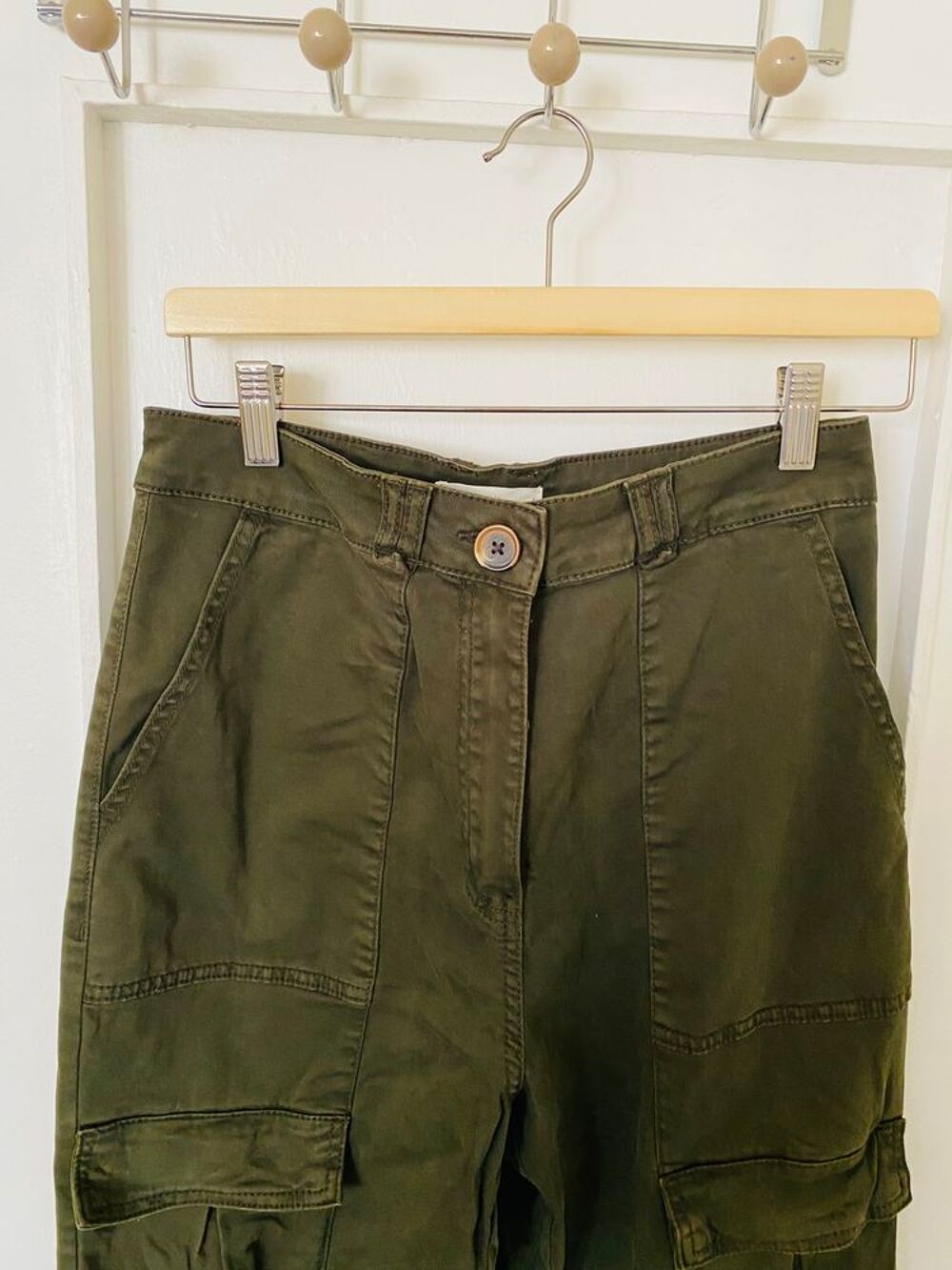 Pantalon cargo taille haute vert kaki vert olive H&amp;M Vtements
