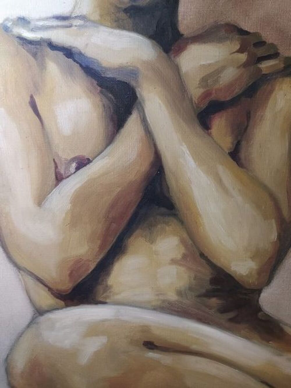 Ancien Tableau Portrait de Femme Nue Sign&eacute; et Dat&eacute; 1966. Décoration