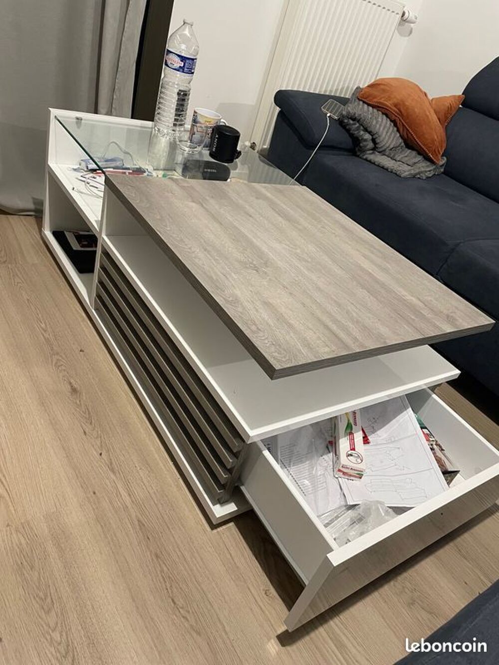 Table basse VERTIGO blanc/ch&ecirc;ne gris Meubles