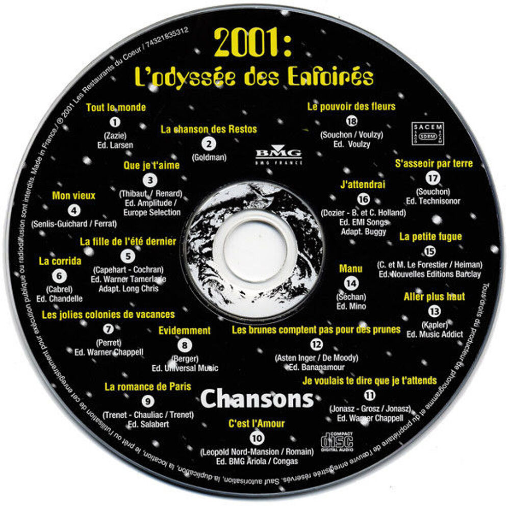 CD Les Enfoir&eacute;s ?? 2001 : L'Odyss&eacute;e Des Enfoir&eacute;s (en tres bo CD et vinyles