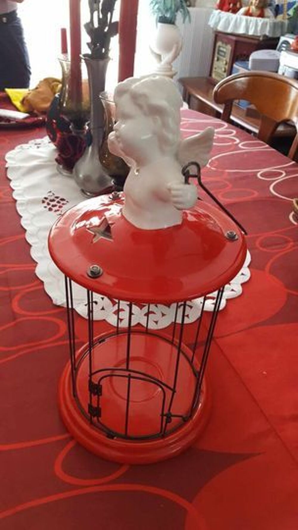  Grande lanterne ange forme cage rouge grand ange N&deg; 1322 