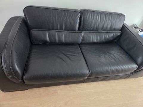 Canape cuir noir 3 places Jouy-le-Moutier (95)
