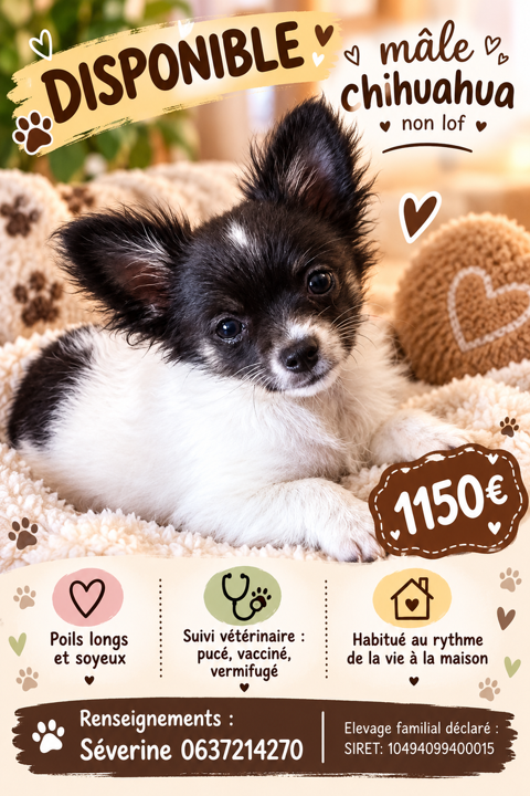 Disponible chihuahua poils longs 1150 22640 Plénée-jugon