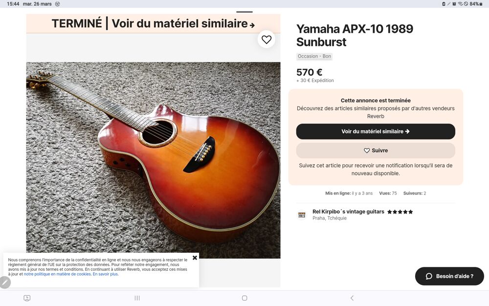 Guitare &Eacute;lectro-Acoustique Yamaha APX-10 1989 Sunburst Instruments de musique