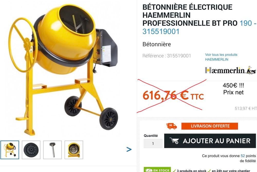 B&eacute;tonni&egrave;re hammerlin 190L neuve Bricolage
