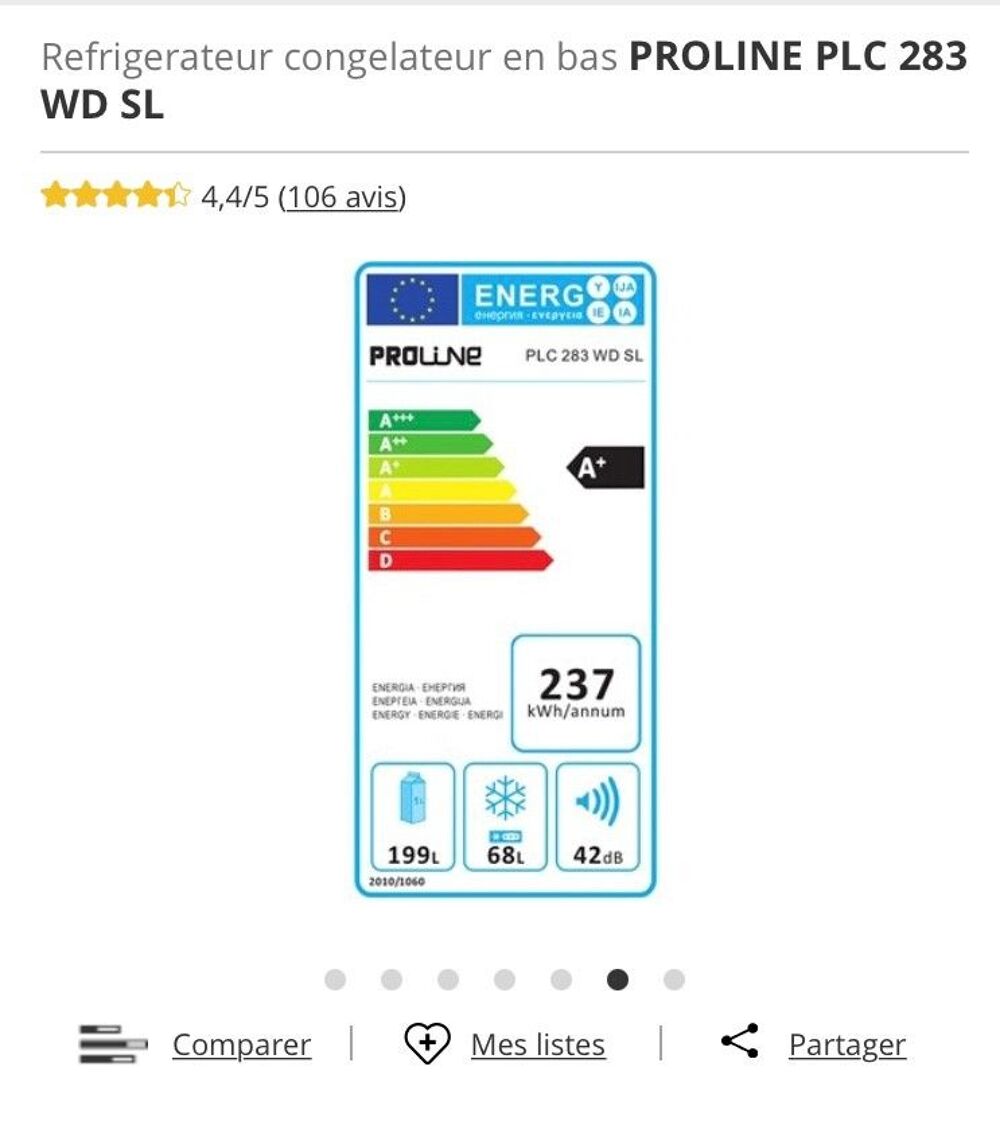 R&eacute;frig&eacute;rateur avec cong&eacute;lateur en bas int&eacute;gr&eacute; + fontaine eau Electroménager