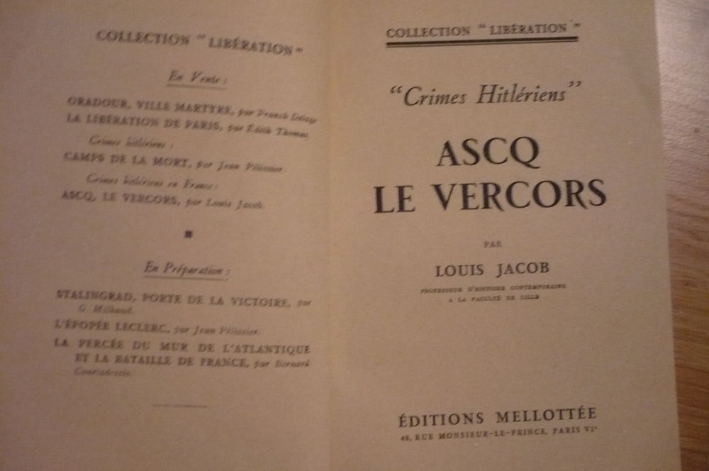 ASCQ LE VERCORS par Louis JACOB -1946) Livres et BD