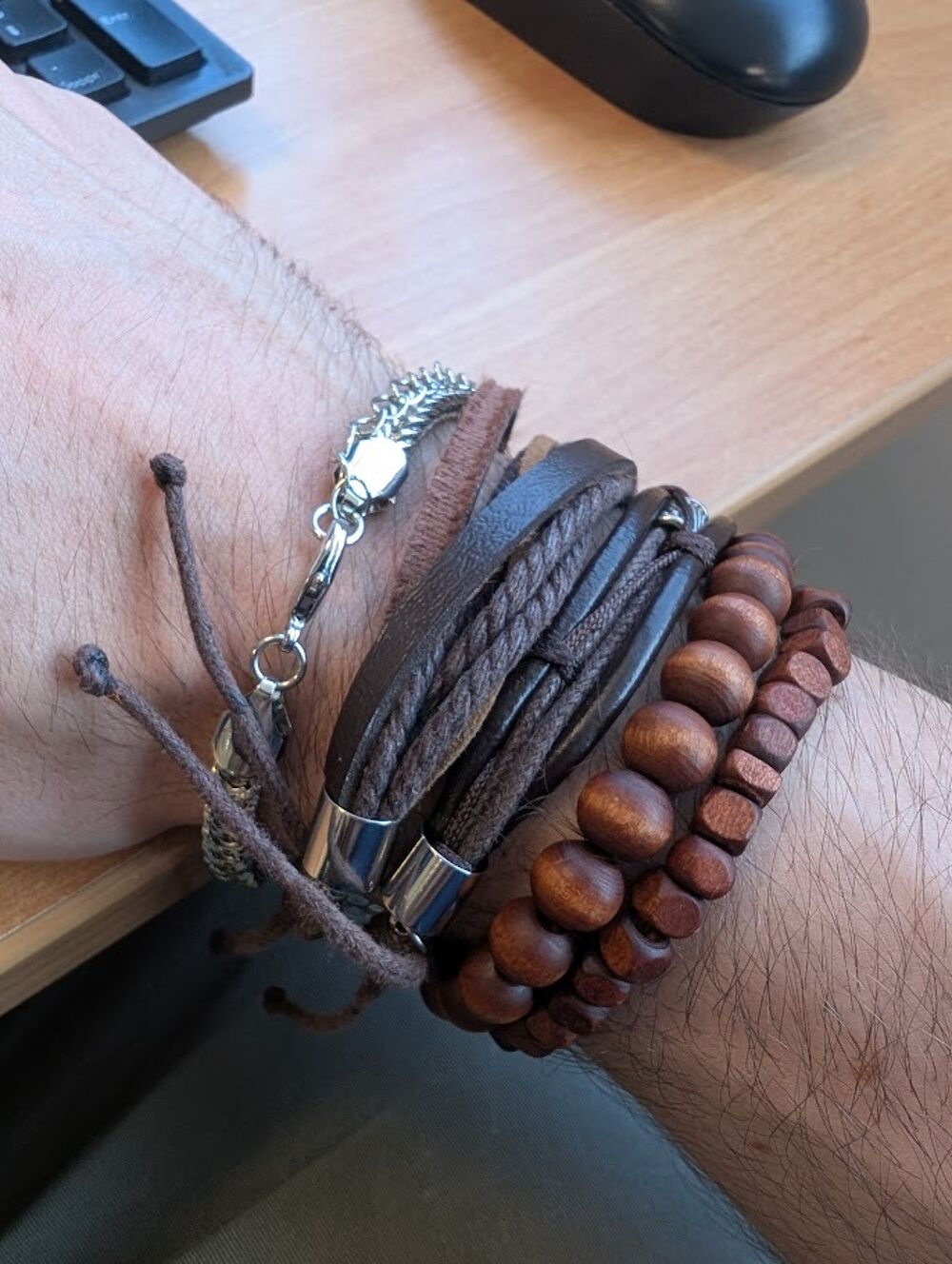 Lot de bracelets homme cuir et bois Bijoux et montres