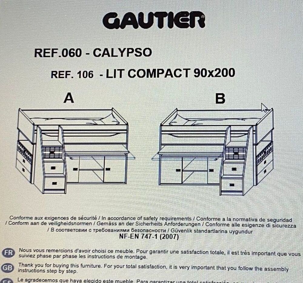 Gautier lit combin&eacute; bureau mezzanine Calypso notice Meubles