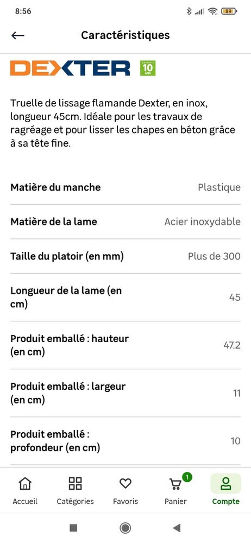 Platoir Flamand Dexter 10 cm x 45 cm Bricolage