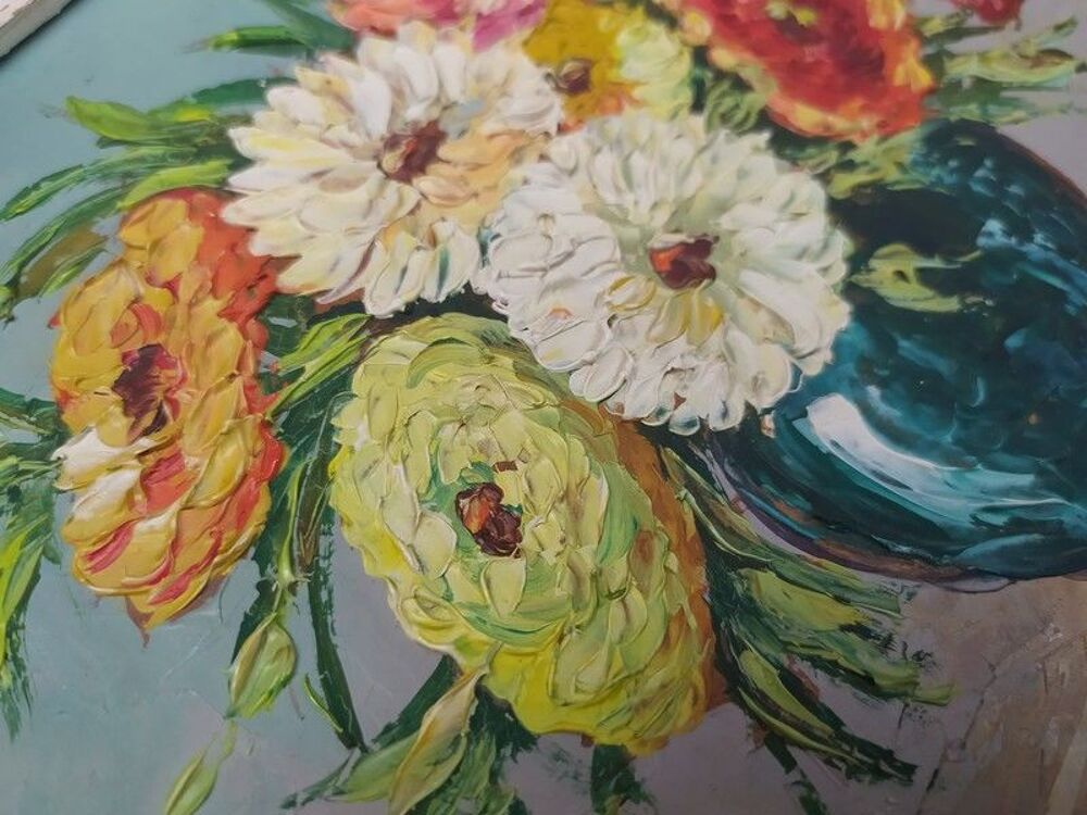 Tableau Nature Morte Fleurs Oeillets Sign&eacute; De Mervil 