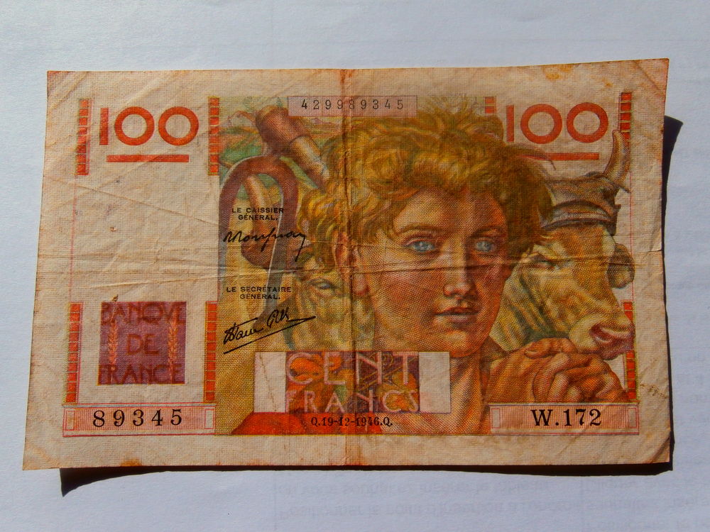 Billet de banque jeune paysan 100 franc.1946 