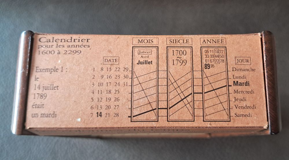 calendrier perp&eacute;tuel gr&eacute;gorien des ann&eacute;es 1600 &agrave; 2299 
Décoration
