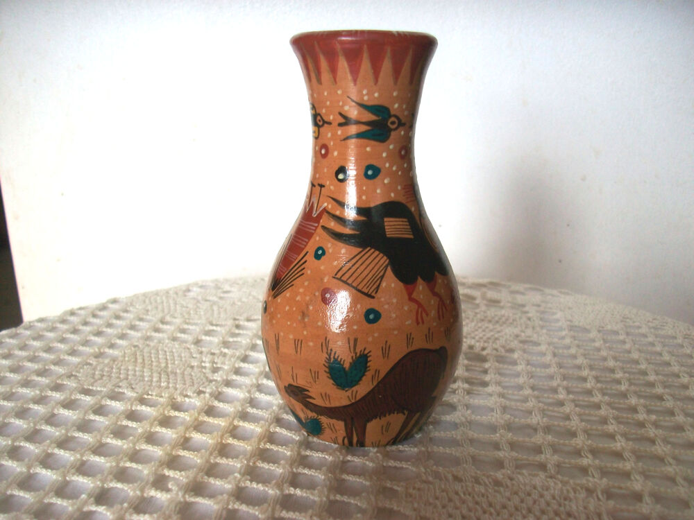 Vase c&eacute;ramique beige oiseaux condor artisanat collection Dcoration