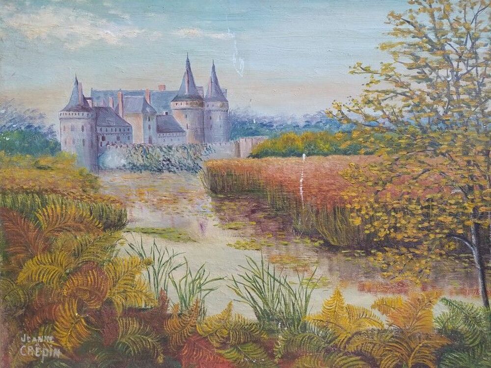 Ancien Tableau Ch&acirc;teau de Plessis Bourr&eacute; Ecuill&eacute; Décoration