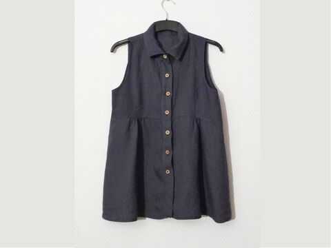 Chemise/ Blouse en 100% Lin Bleu sans manches- Taille S    12 Paris 15 (75)
