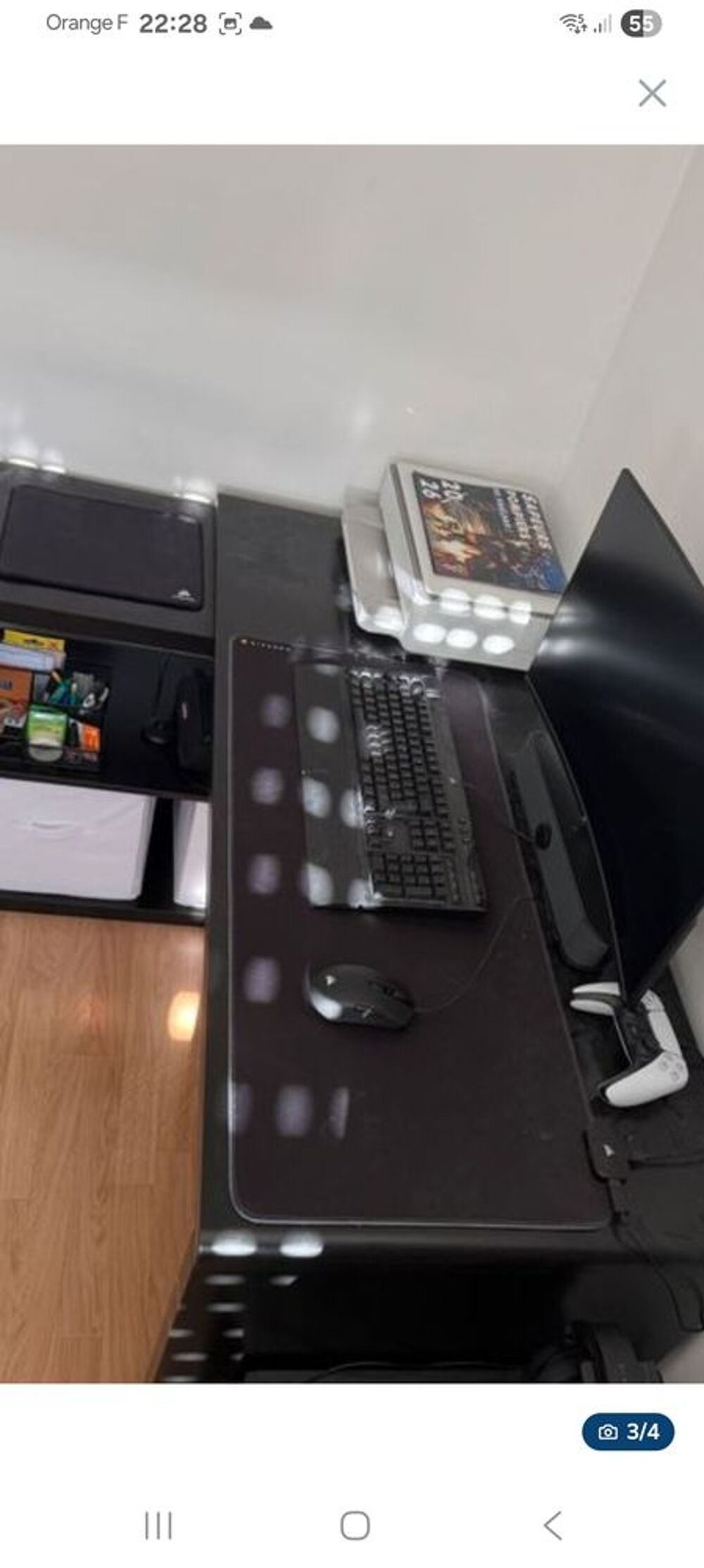 Bureau d'angle noir laqu&eacute; TBE 138x62cm Meubles