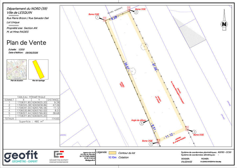Vente Terrain Lesquin terrain 480m² 110 000€ Lesquin