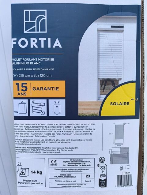 Volet roulant solaire aluminium blanc 120cm × 215cm 375 Quimper (29)