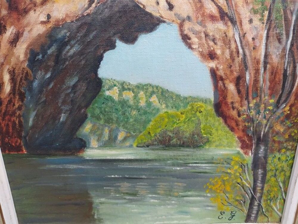 Tableau Le Pont d'Arc Ard&egrave;che Huile sur Toile Sign&eacute; E.G 