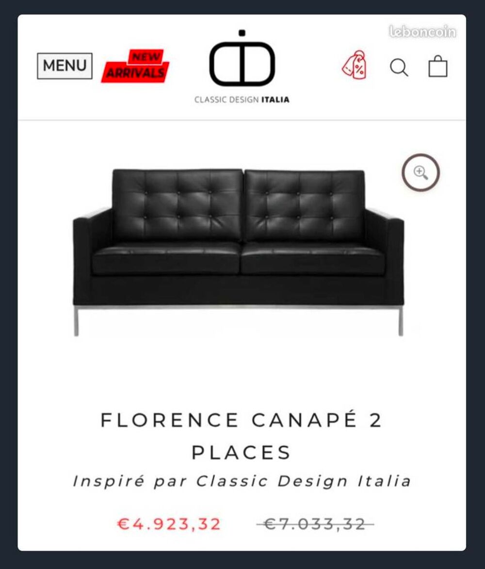 canap&eacute;+ fauteuil design en cuir Made in Italie Meubles