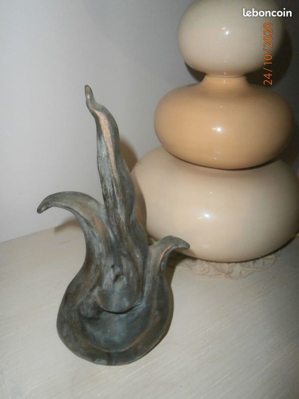 Sculpture feu de bois en terre cuite TBE Décoration