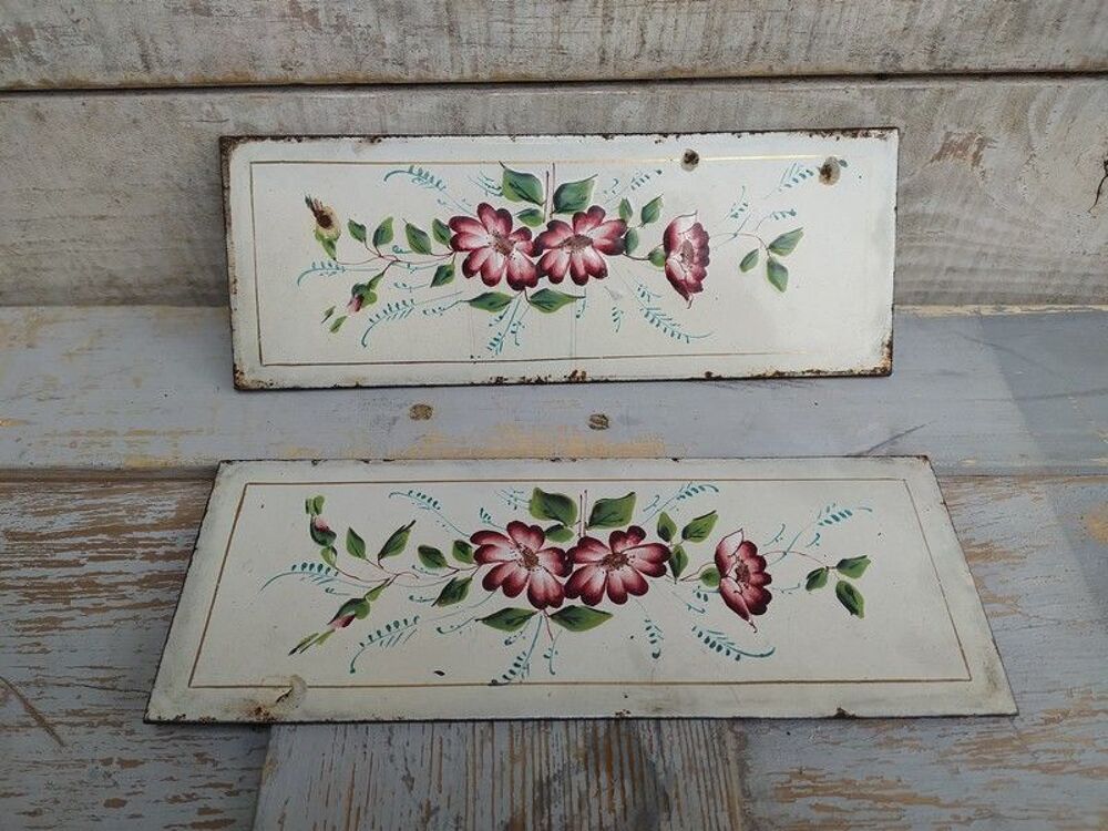Anciennes Plaques &Eacute;maill&eacute;es D&eacute;cor de Fleurs Décoration