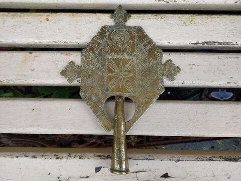 Ancienne Grande Croix de Procession Copte Bronze �thiopie 180 Loches (37)
