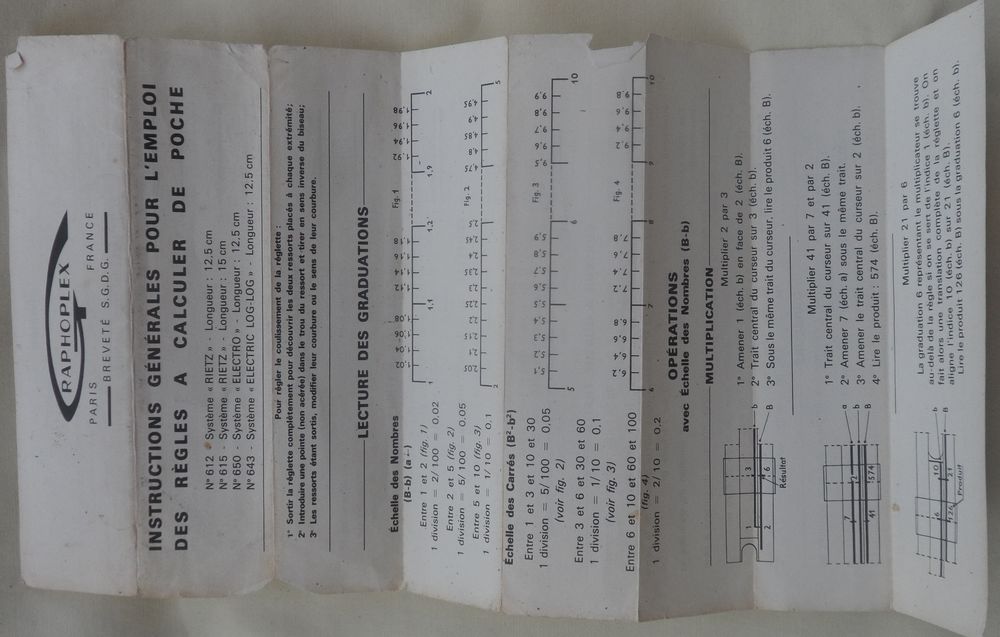R&egrave;gle &agrave; calculer ancienne Graphoplex Paris dans un &eacute;tui cuir 