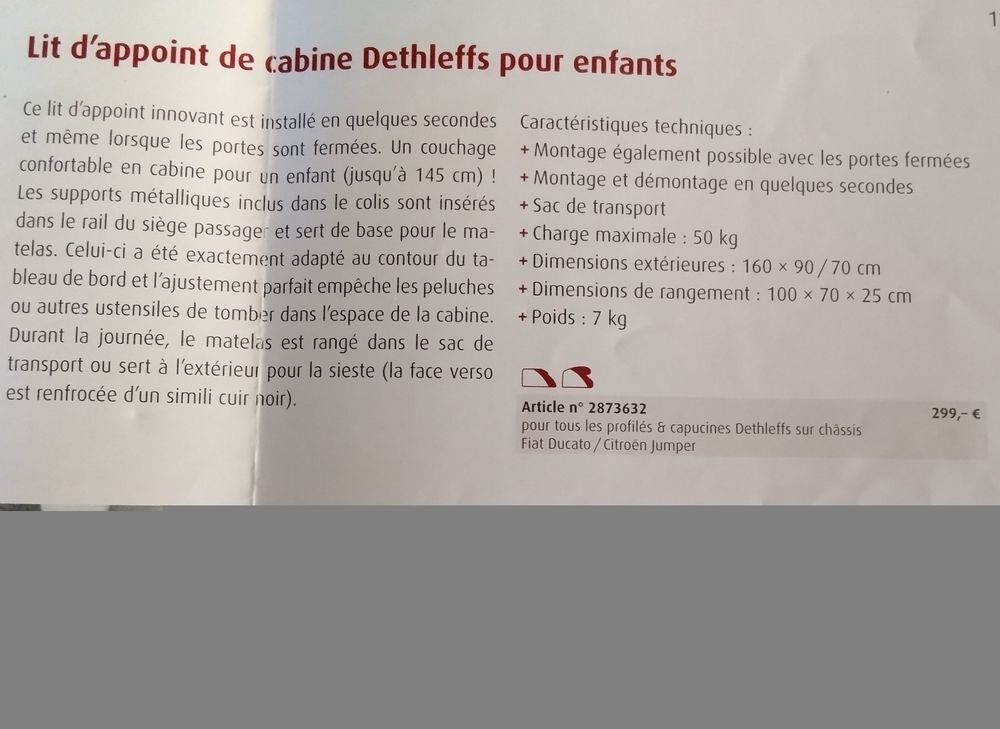 Lit d appoint de cabine camping car Fiat pour enfant Meubles