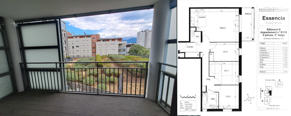 Vente Appartement Appartement ? 4 pièces ? 76 m²  - Etage 3/9 - Garage Grenoble