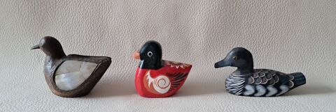 lot de 3 petits canards en bois peint main nacre et laiton  10 Carnon Plage (34)