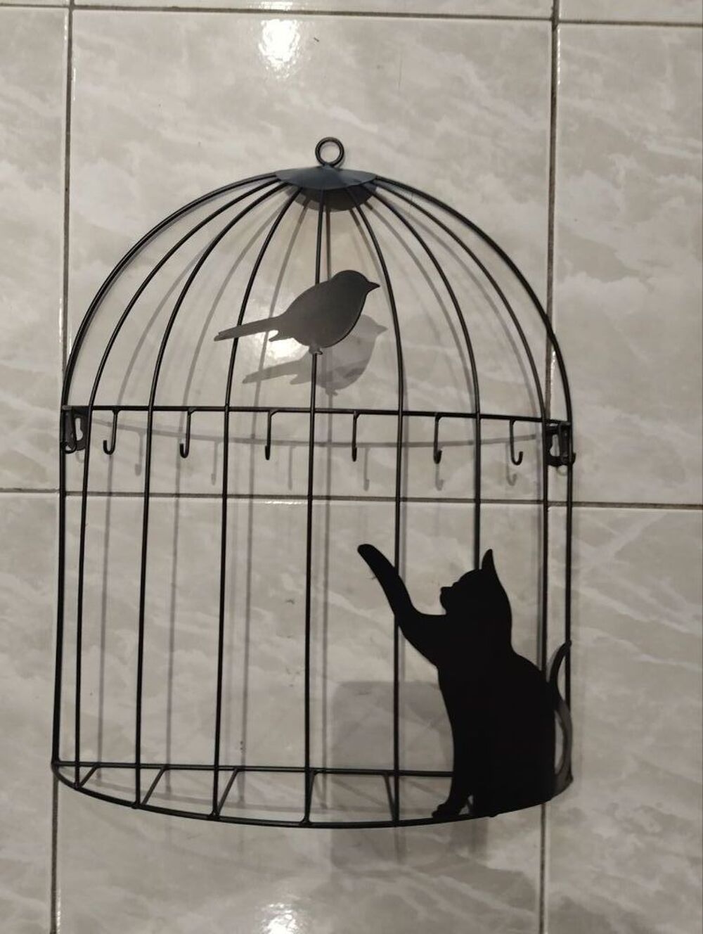 Porte cl&eacute; mural cage &agrave; oiseau chat Décoration