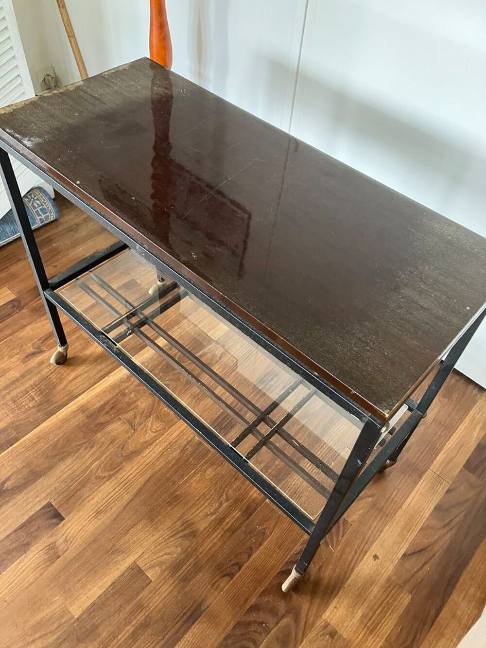 Table t&eacute;l&eacute; vintage verre et m&eacute;tal Meubles