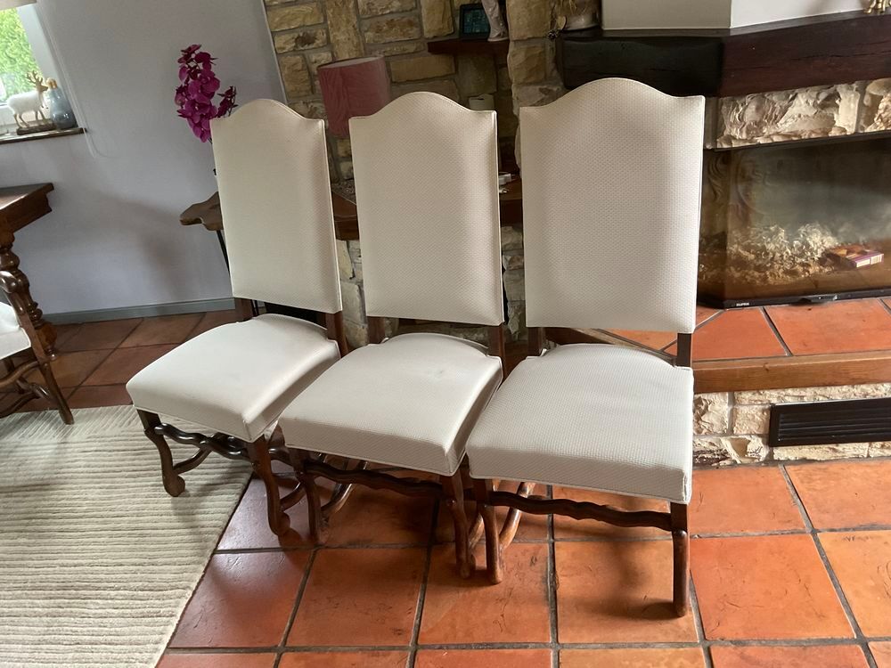Lot de 6 chaises bois ch&ecirc;ne massiv tissu beige Meubles