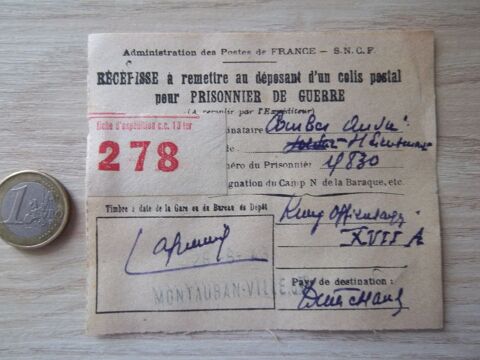 r�c�piss� envoi colis par la SNCF pour prisonnier de guerre 7 Valognes (50)