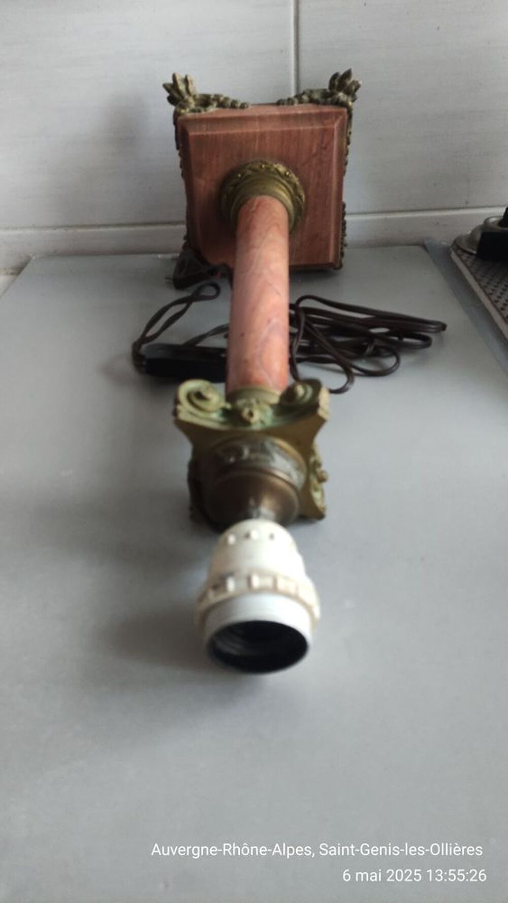 Lampe de Table Vintage en Marbre et M&eacute;tal Dor&eacute; 