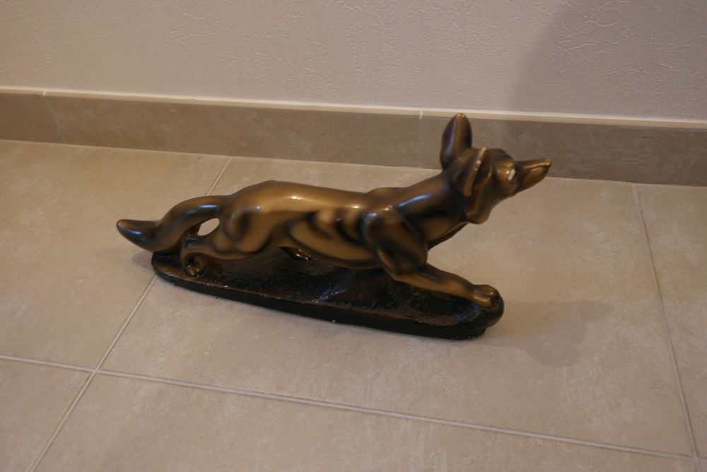 Renard en pl&acirc;tre sur socle vintage art d&eacute;co Sign&eacute; A.CARLI Décoration