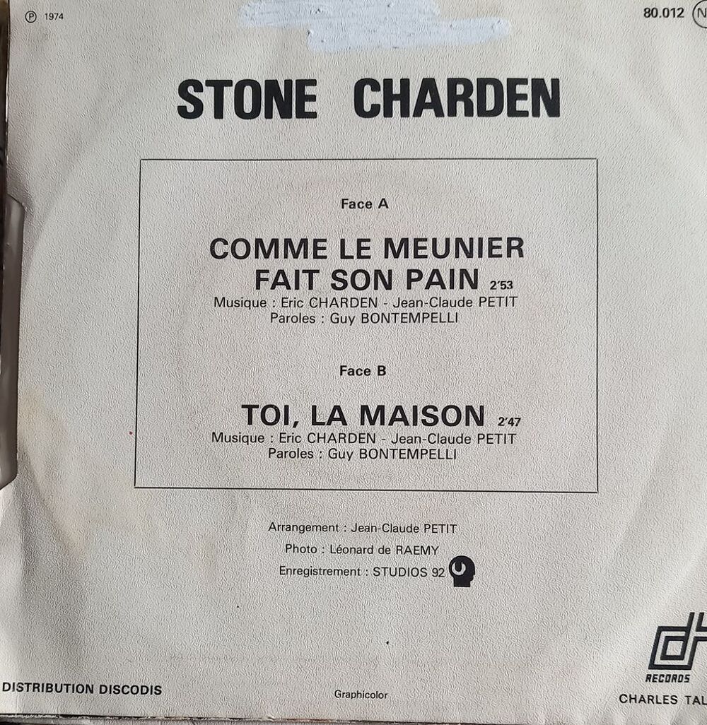 STONE ET CHARDEN / 5X DISQUES VYNIL 45 TOURS / CD et vinyles